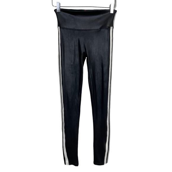 Spanx Faux Leather Side Stripe Leggings Small Black Chic Edgy High Waisted - Picture 2 of 7